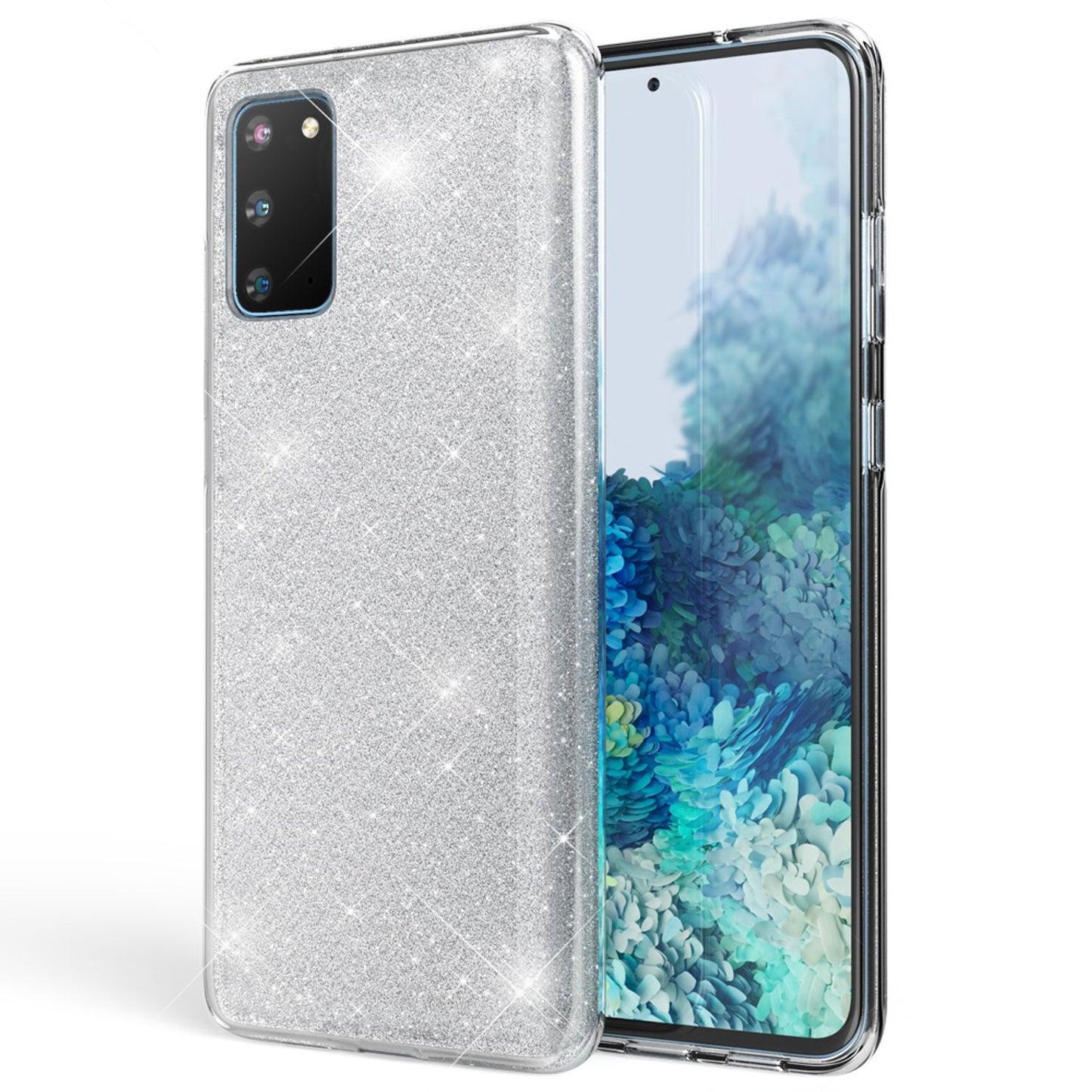 NALIA Glitzerhülle für Samsung Galaxy S20 – Funkelnder Glitzer-Look & Grip – SHINEPOP (Silikon Case) – Marke aus Berlin