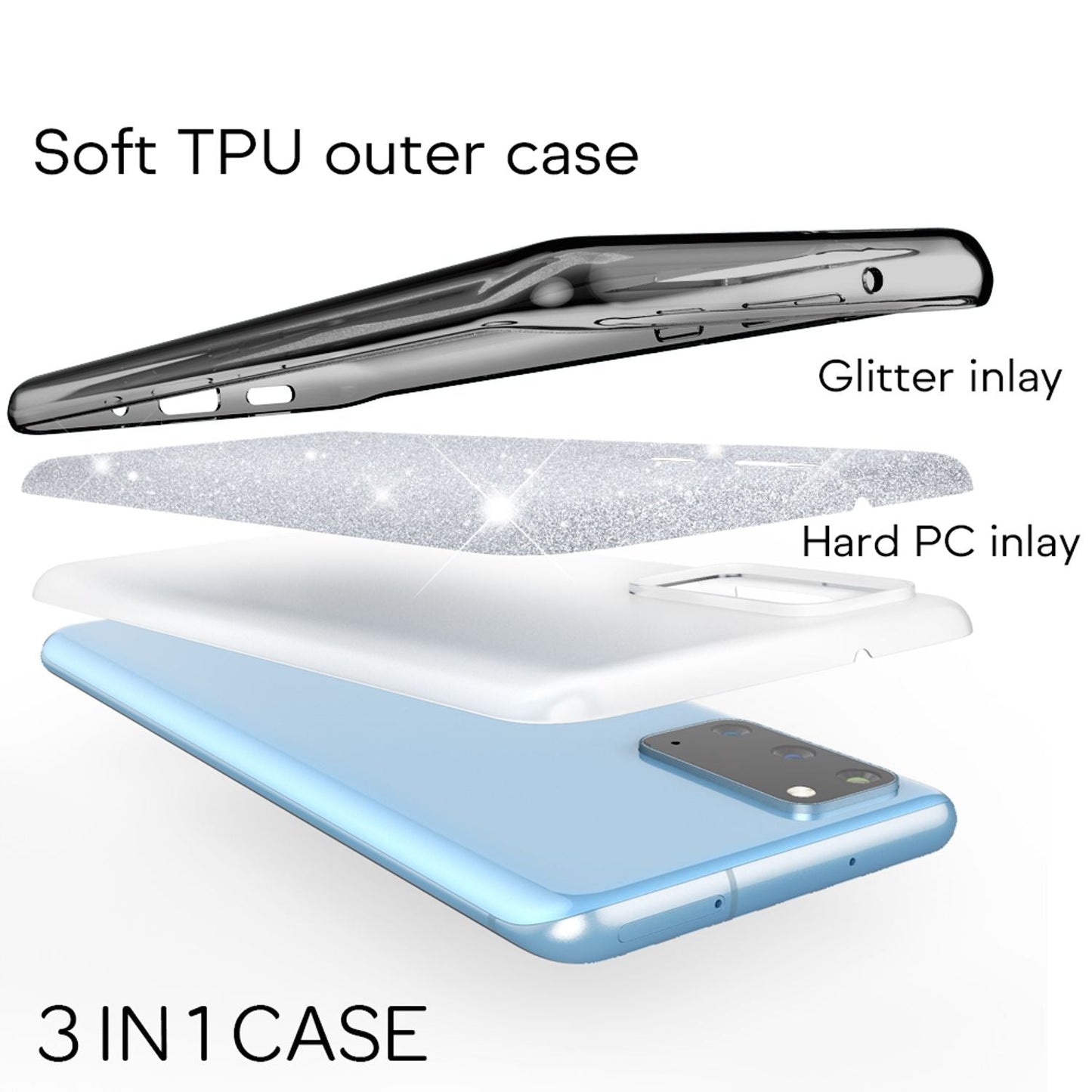 NALIA Glitzerhülle für Samsung Galaxy S20 – Funkelnder Glitzer-Look & Grip – SHINEPOP (Silikon Case) – Marke aus Berlin