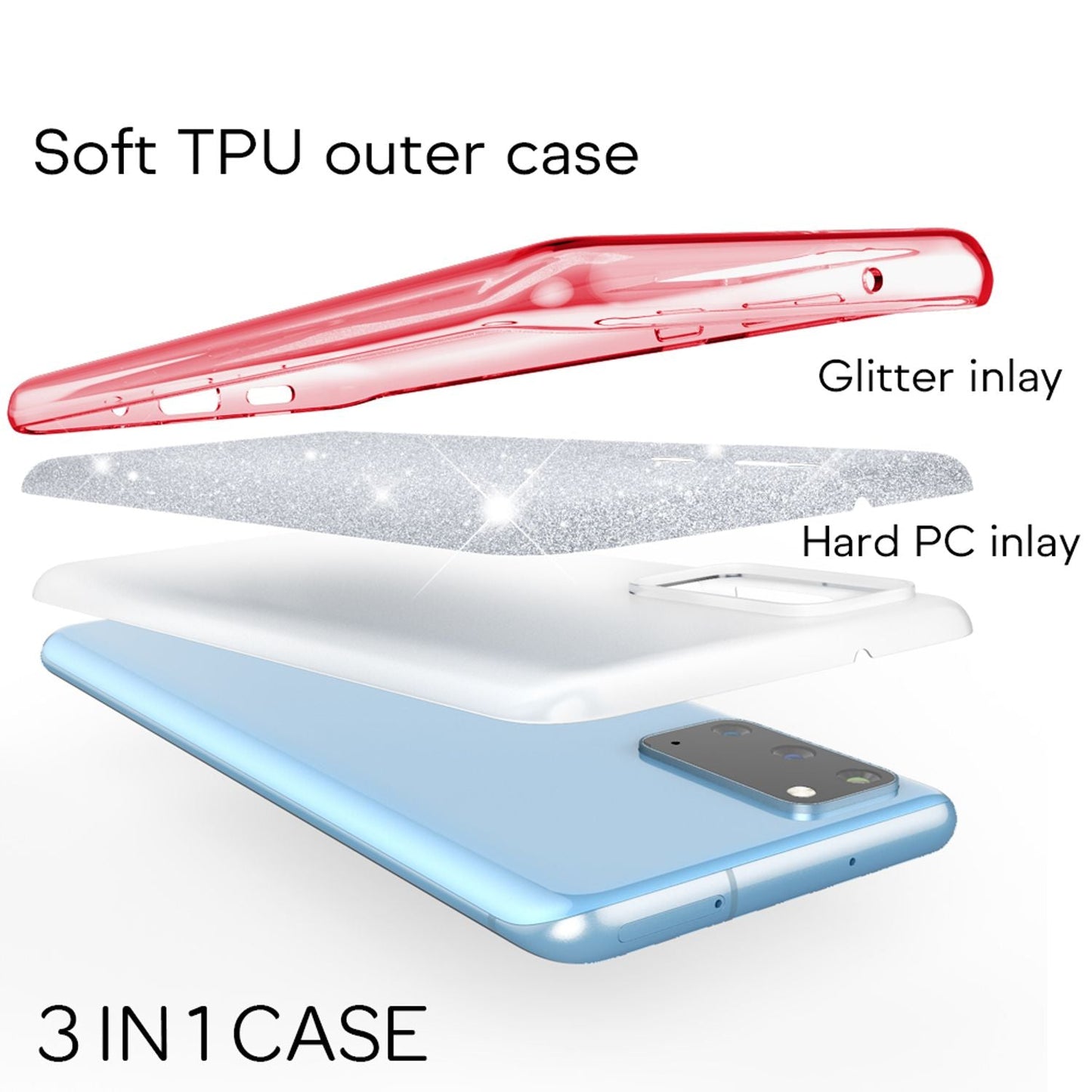NALIA Glitzerhülle für Samsung Galaxy S20 – Funkelnder Glitzer-Look & Grip – SHINEPOP (Silikon Case) – Marke aus Berlin