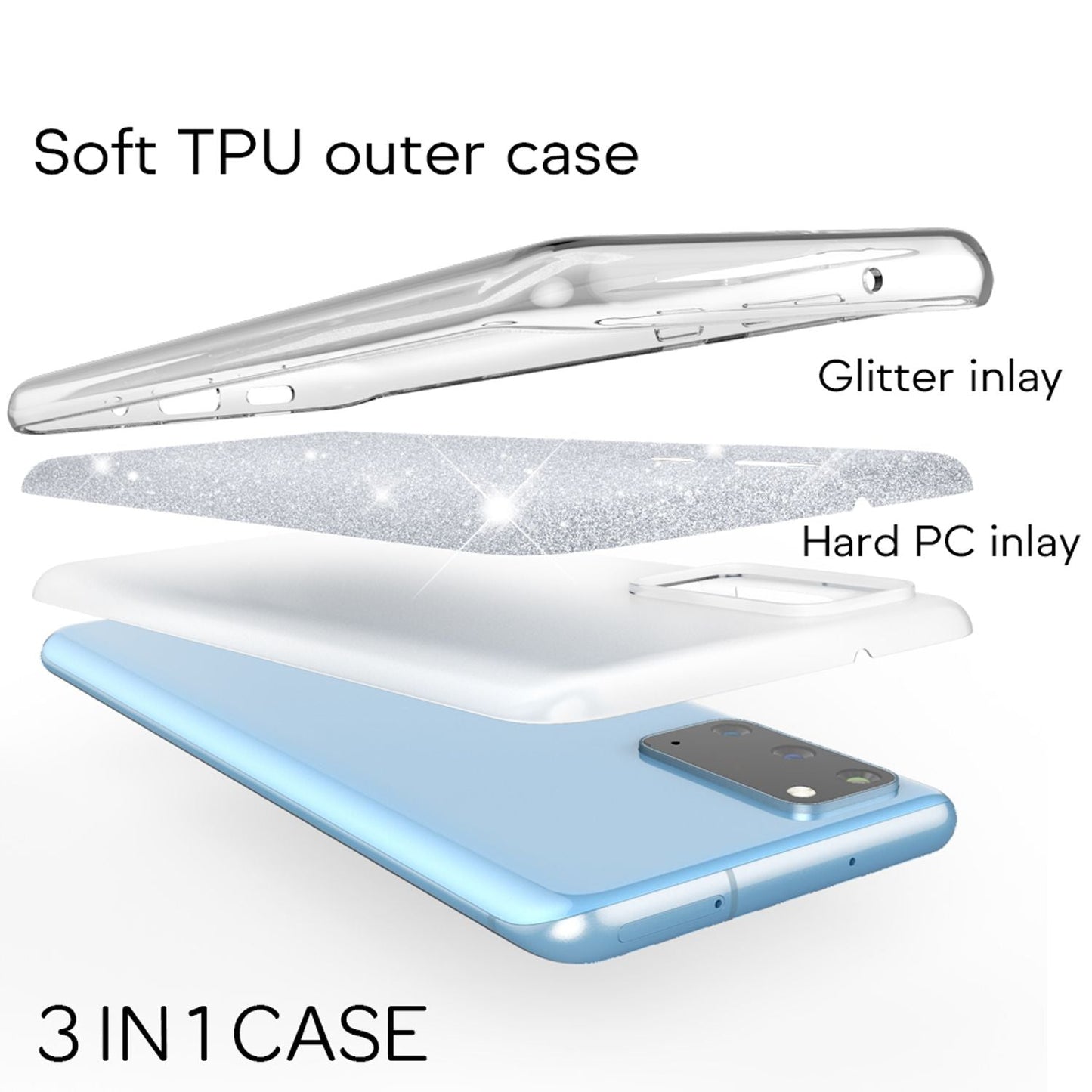 NALIA Glitzerhülle für Samsung Galaxy S20 – Funkelnder Glitzer-Look & Grip – SHINEPOP (Silikon Case) – Marke aus Berlin