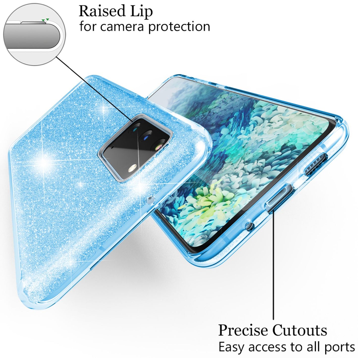 NALIA Glitzerhülle für Samsung Galaxy S20 – Funkelnder Glitzer-Look & Grip – SHINEPOP (Silikon Case) – Marke aus Berlin
