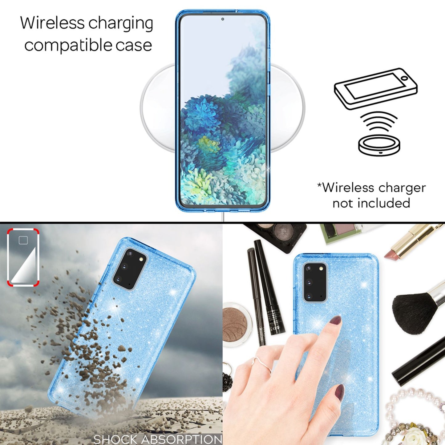 NALIA Glitzerhülle für Samsung Galaxy S20 – Funkelnder Glitzer-Look & Grip – SHINEPOP (Silikon Case) – Marke aus Berlin