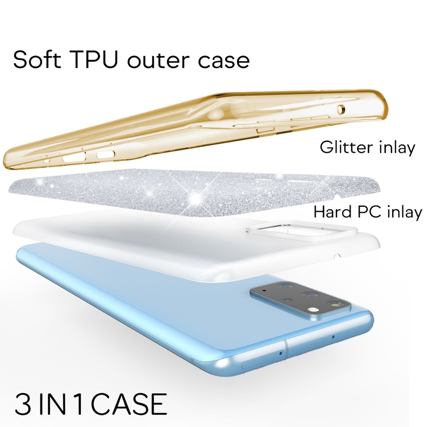NALIA Glitzerhülle für Samsung Galaxy S20 Plus – Funkelnder Glitzer-Look & Grip – SHINEPOP (Silikon Case) – Marke aus Berlin