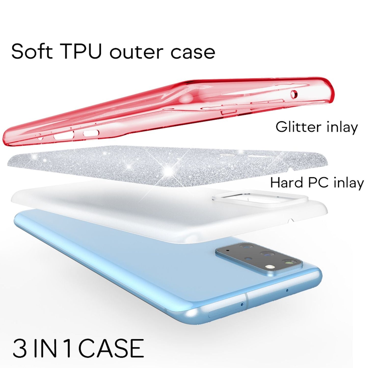 NALIA Glitzerhülle für Samsung Galaxy S20 Plus – Funkelnder Glitzer-Look & Grip – SHINEPOP (Silikon Case) – Marke aus Berlin