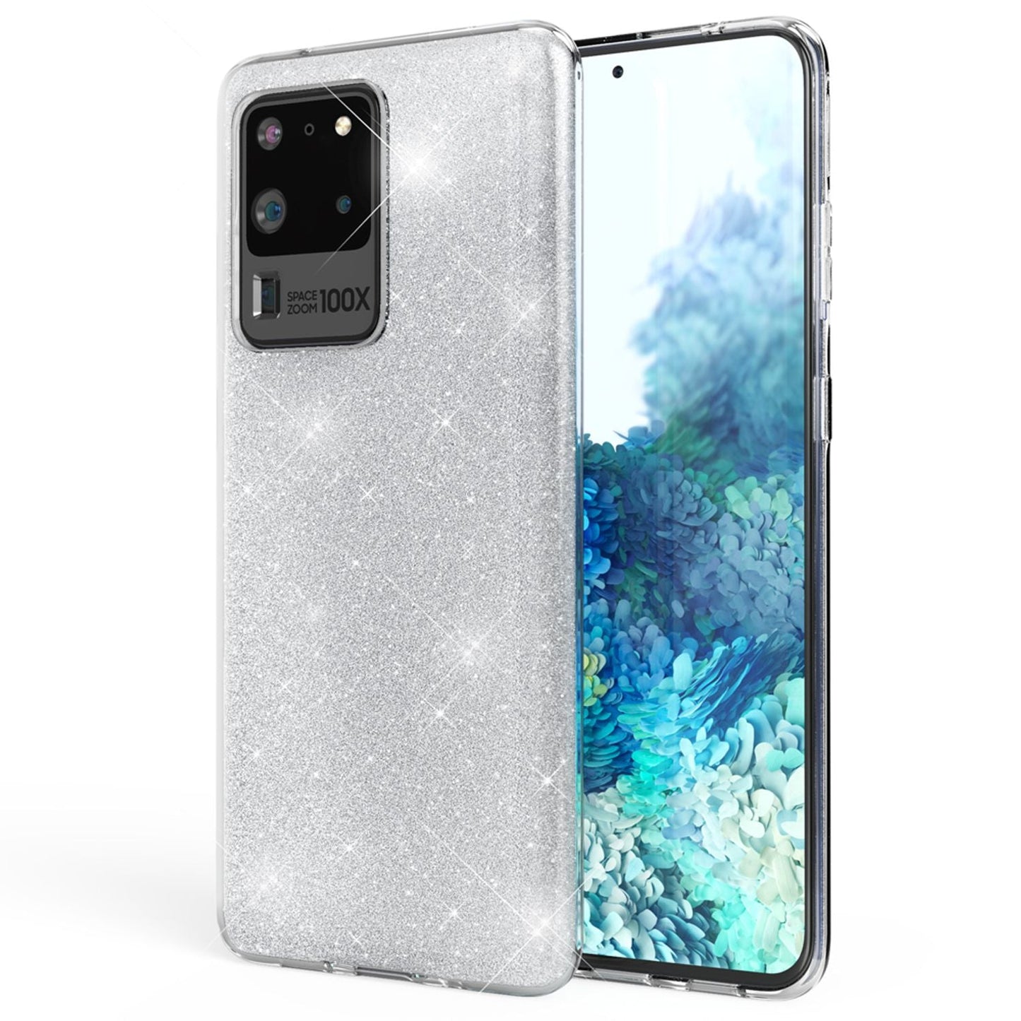 NALIA Glitzerhülle für Samsung Galaxy S20 Ultra – Funkelnder Glitzer-Look & Grip – SHINEPOP (Silikon Case) – Marke aus Berlin