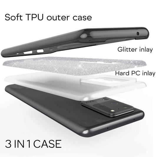NALIA Glitzerhülle für Samsung Galaxy S20 Ultra – Funkelnder Glitzer-Look & Grip – SHINEPOP (Silikon Case) – Marke aus Berlin