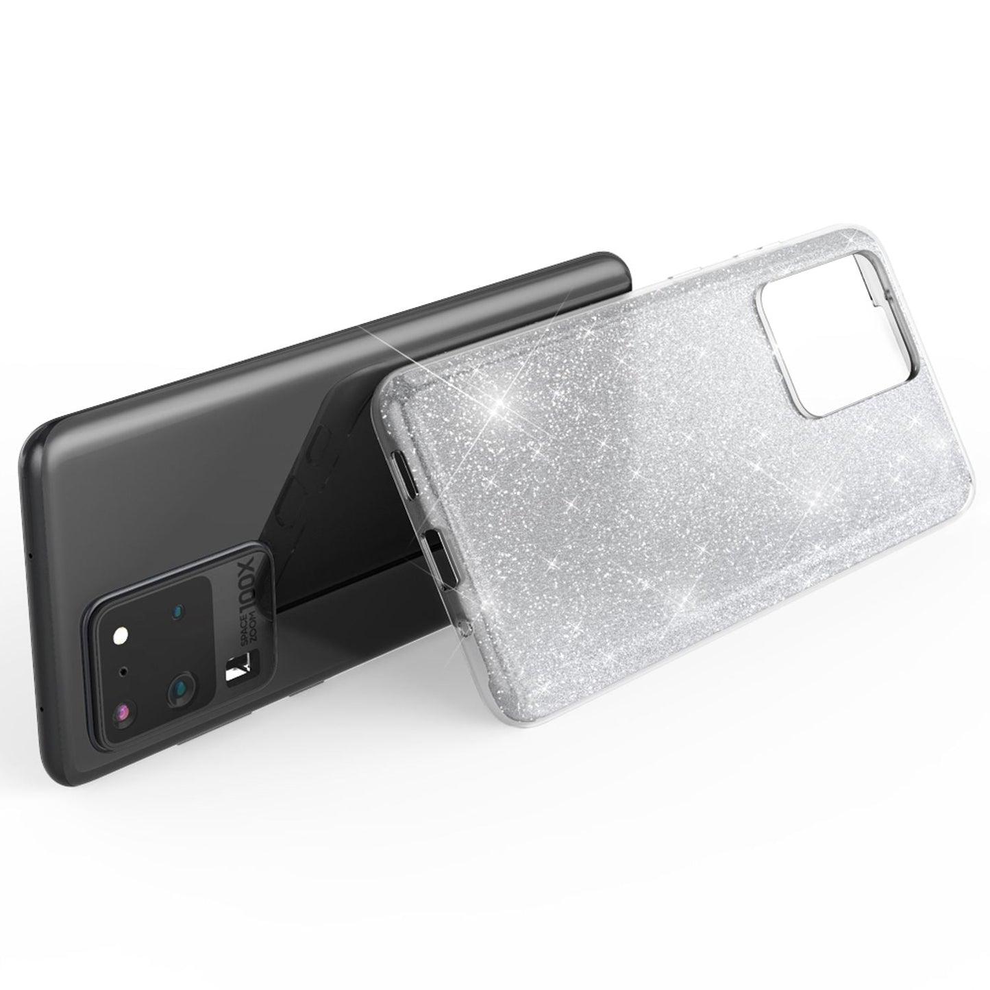NALIA Glitzerhülle für Samsung Galaxy S20 Ultra – Funkelnder Glitzer-Look & Grip – SHINEPOP (Silikon Case) – Marke aus Berlin