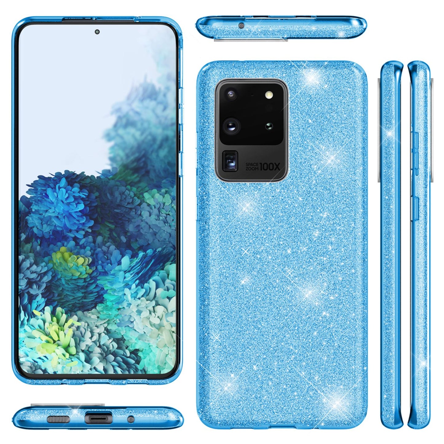 NALIA Glitzerhülle für Samsung Galaxy S20 Ultra – Funkelnder Glitzer-Look & Grip – SHINEPOP (Silikon Case) – Marke aus Berlin
