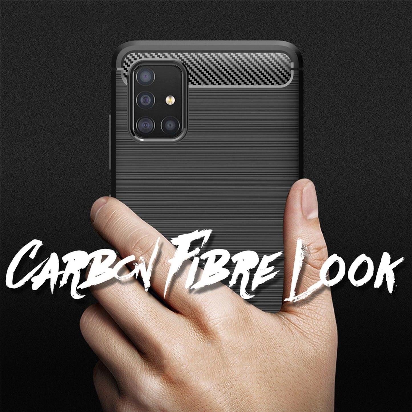 NALIA Silikonhülle für Samsung Galaxy A51 – Rutschfest & Matt – VORTEX (Gebürstete Optik & Carbon Design) – Marke aus Berlin