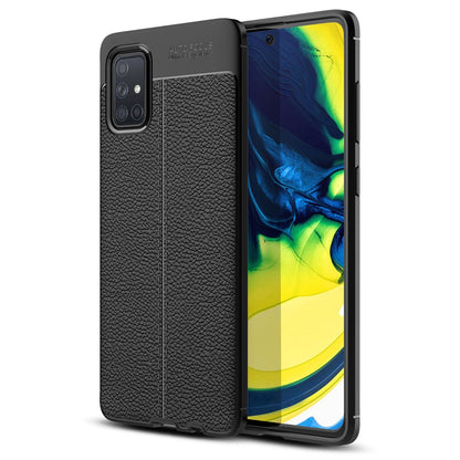 NALIA Design Case kompatibel mit Samsung Galaxy A51 Hülle, Leder Optik Stylische Handyhülle Stoßfeste Silikon Schutzhülle, Slim Phone Backcover Dünne Handy-Tasche Cover Robust Lederhülle - Schwarz