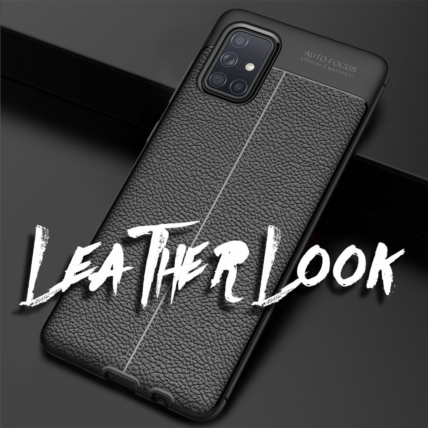 NALIA Design Case kompatibel mit Samsung Galaxy A51 Hülle, Leder Optik Stylische Handyhülle Stoßfeste Silikon Schutzhülle, Slim Phone Backcover Dünne Handy-Tasche Cover Robust Lederhülle - Schwarz