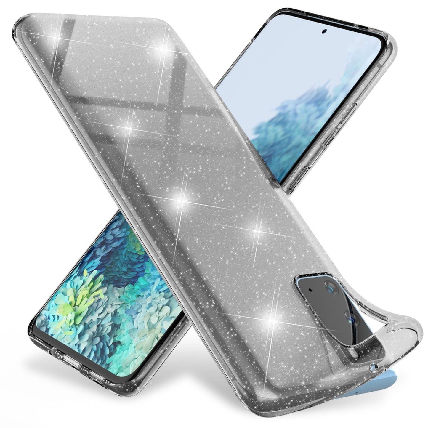 NALIA Glitzerhülle für Samsung Galaxy S20 – Funkelndes Silikon Case – DAZZLIN (Transparent & Stoßfest) – Marke aus Berlin