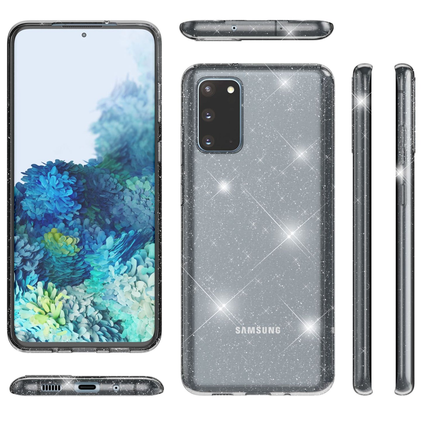 NALIA Glitzerhülle für Samsung Galaxy S20 – Funkelndes Silikon Case – DAZZLIN (Transparent & Stoßfest) – Marke aus Berlin