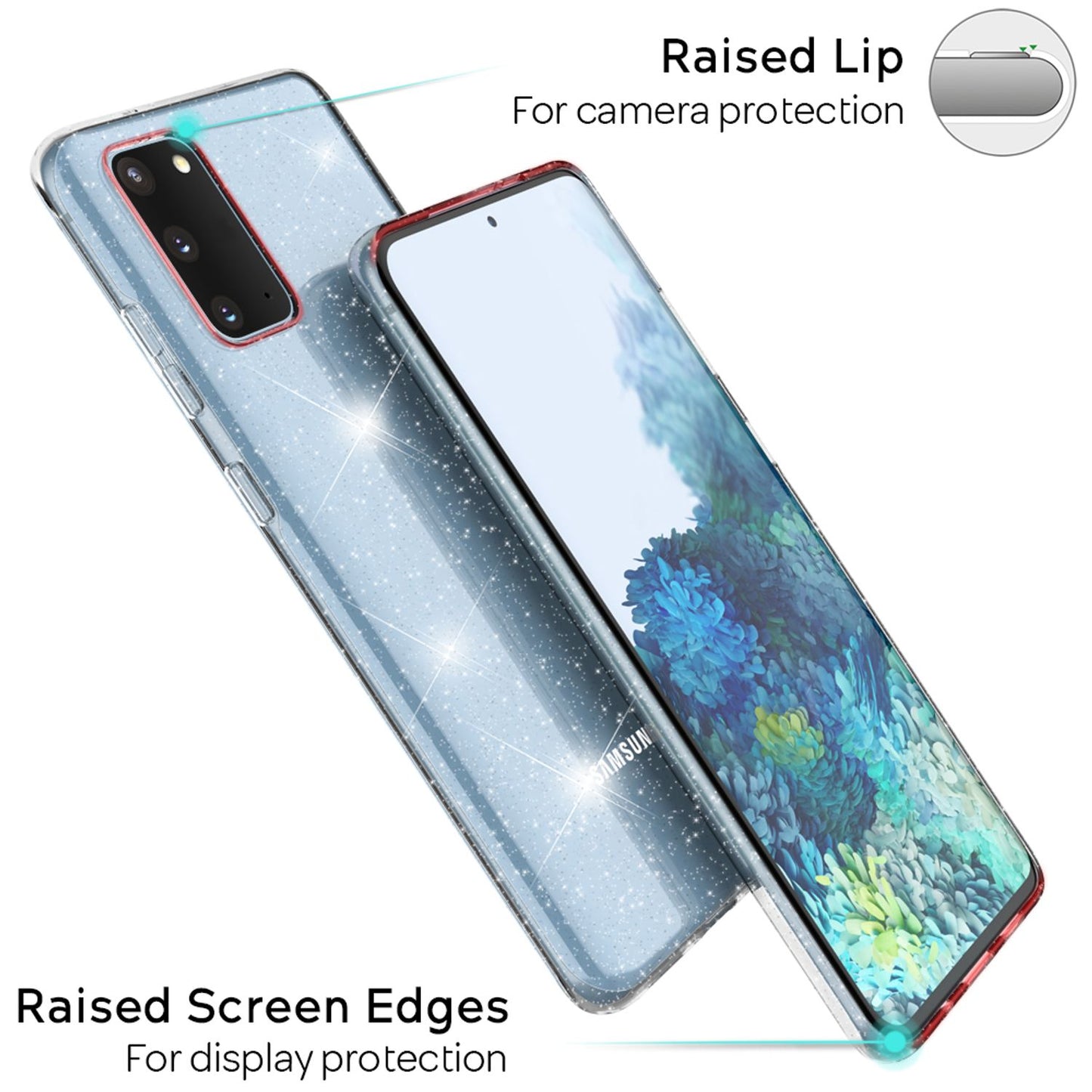 NALIA Glitzerhülle für Samsung Galaxy S20 – Funkelndes Silikon Case – DAZZLIN (Transparent & Stoßfest) – Marke aus Berlin