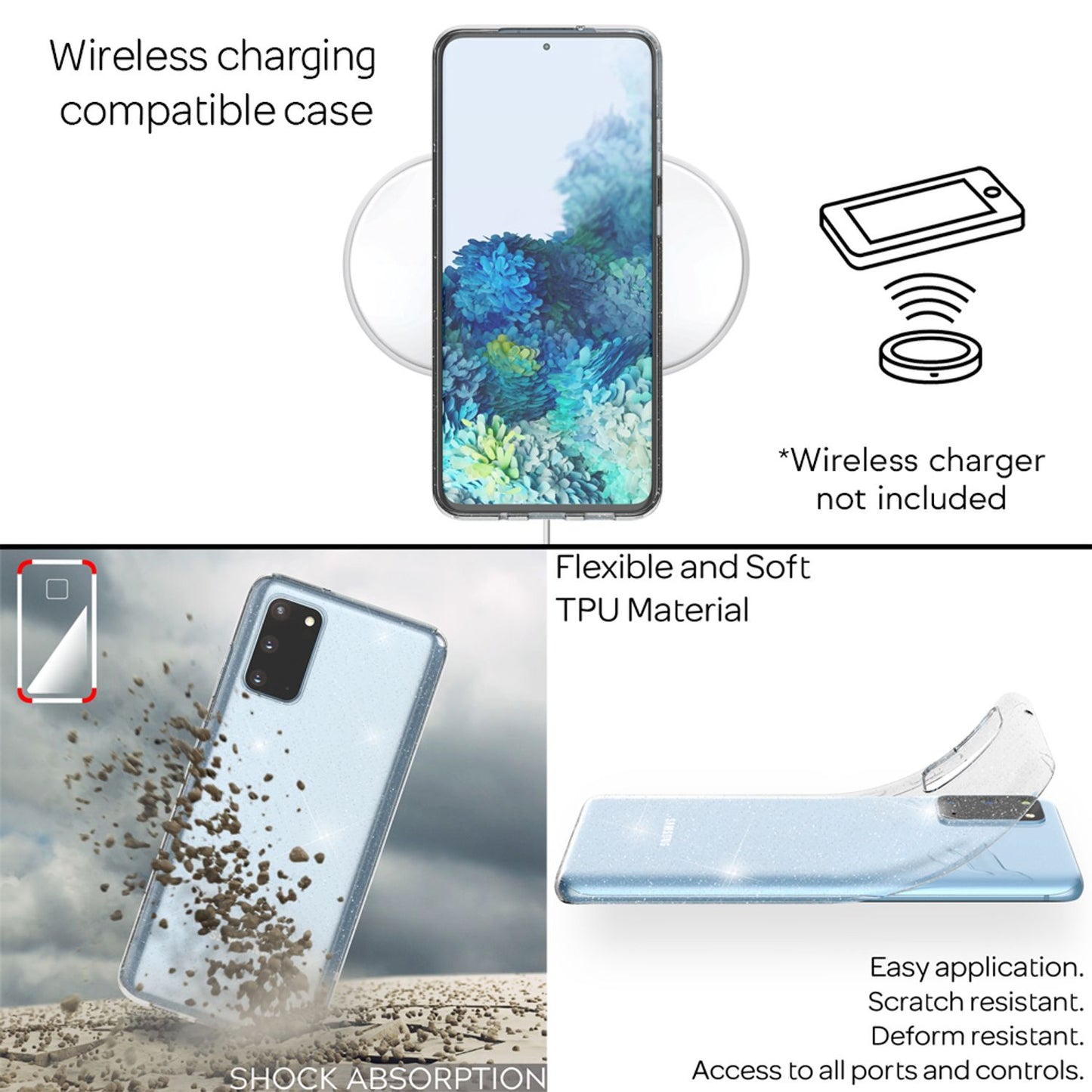 NALIA Glitzerhülle für Samsung Galaxy S20 – Funkelndes Silikon Case – DAZZLIN (Transparent & Stoßfest) – Marke aus Berlin