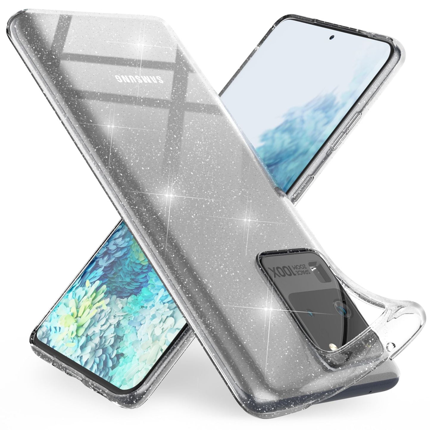 NALIA Glitzerhülle für Samsung Galaxy S20 Ultra – Funkelndes Silikon Case – DAZZLIN (Transparent & Stoßfest) – Marke aus Berlin