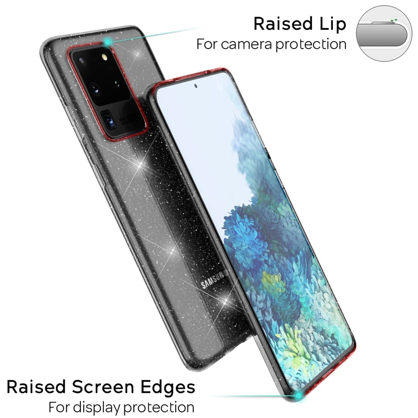NALIA Glitzerhülle für Samsung Galaxy S20 Ultra – Funkelndes Silikon Case – DAZZLIN (Transparent & Stoßfest) – Marke aus Berlin