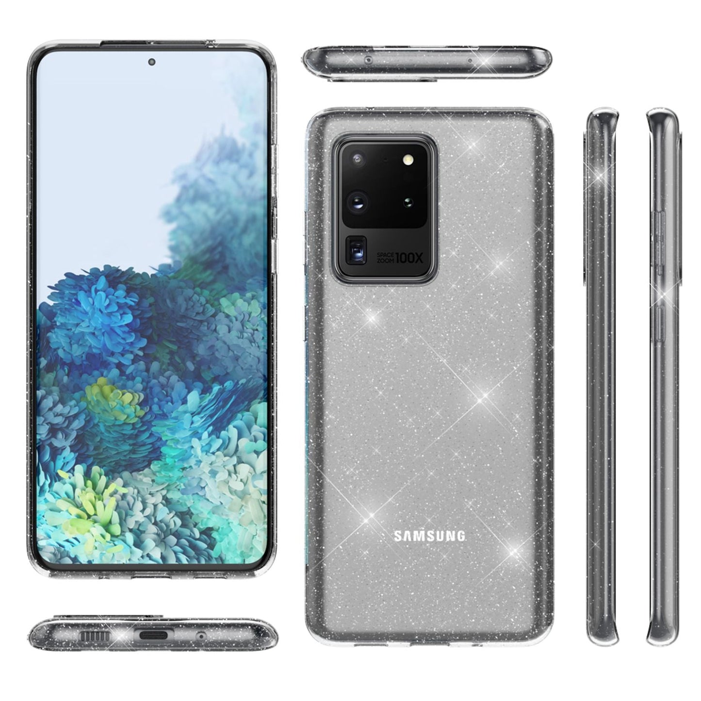 NALIA Glitzerhülle für Samsung Galaxy S20 Ultra – Funkelndes Silikon Case – DAZZLIN (Transparent & Stoßfest) – Marke aus Berlin