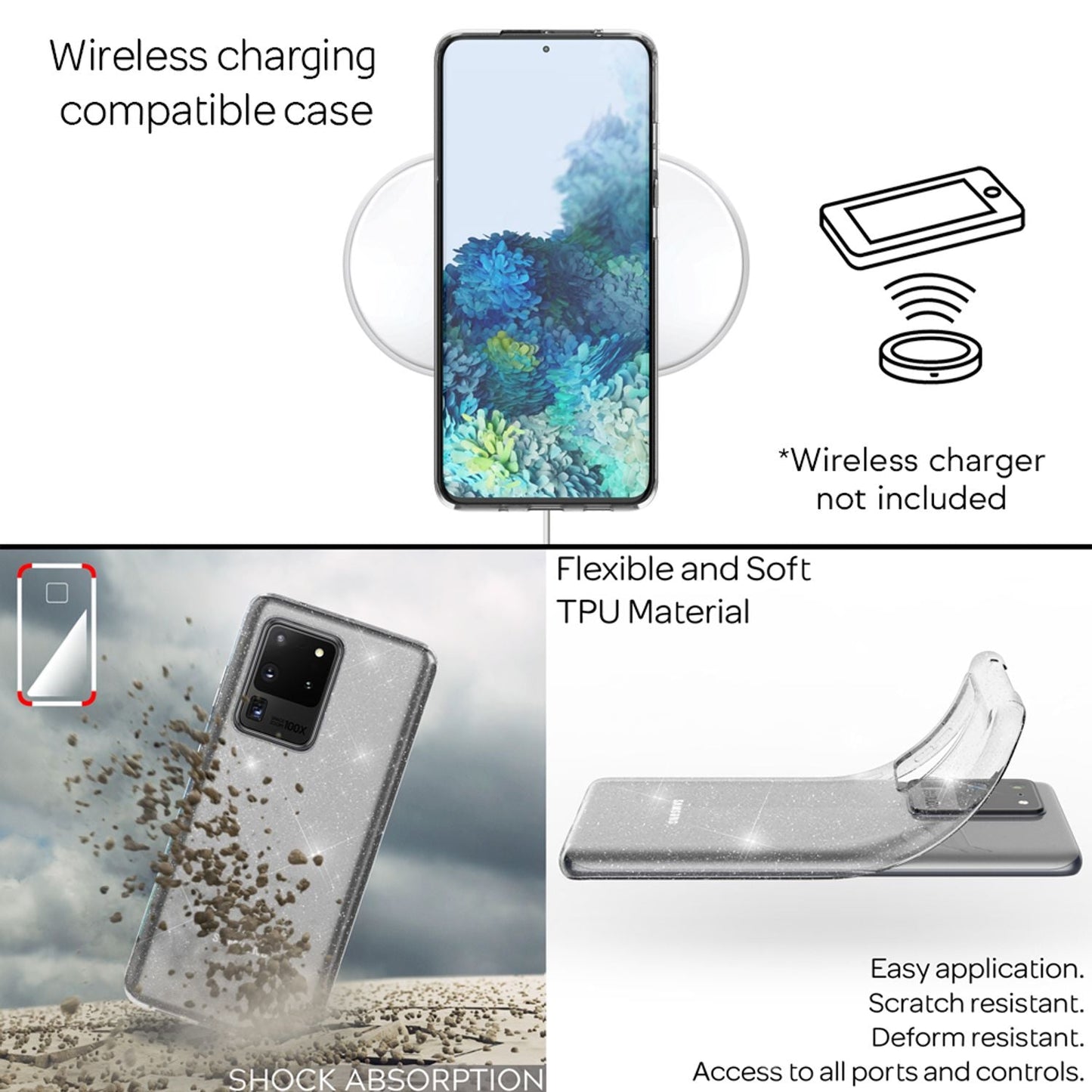 NALIA Glitzerhülle für Samsung Galaxy S20 Ultra – Funkelndes Silikon Case – DAZZLIN (Transparent & Stoßfest) – Marke aus Berlin