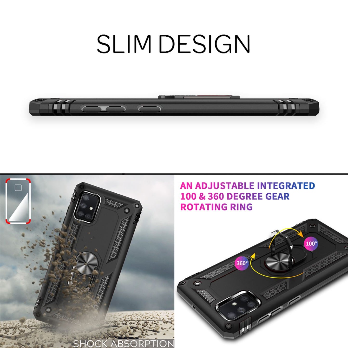 NALIA Panzerhülle für Samsung Galaxy A71 – Ring-Ständer 360° & Magnet-Halterung Kompatibel – RINGDEFEND (Stoßfestes Outdoor Case) – Marke aus Berlin