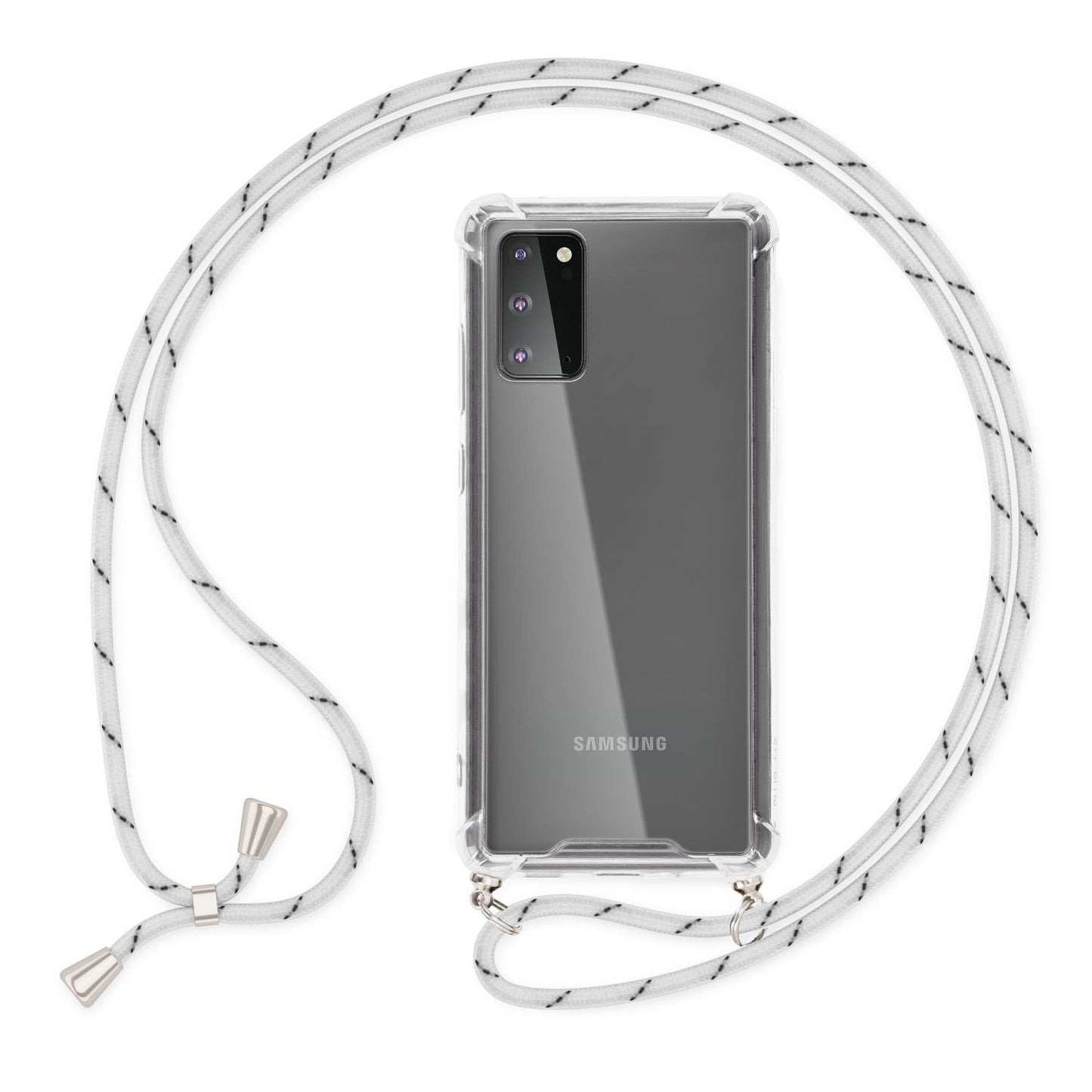 NALIA Handykette für Samsung Galaxy S20 – Transparentes Hybrid-Case & Band – HANGIT (Anti-Gelb Rückseite & Verstellbar) – Marke aus Berlin