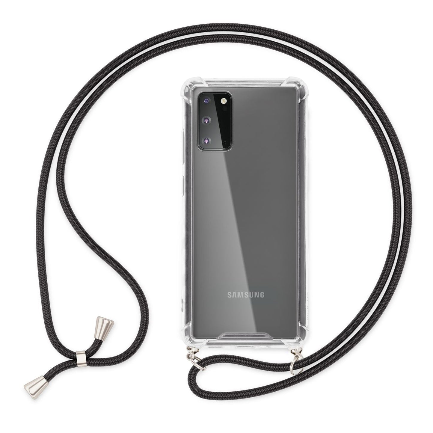 NALIA Handykette für Samsung Galaxy S20 – Transparentes Hybrid-Case & Band – HANGIT (Anti-Gelb Rückseite & Verstellbar) – Marke aus Berlin