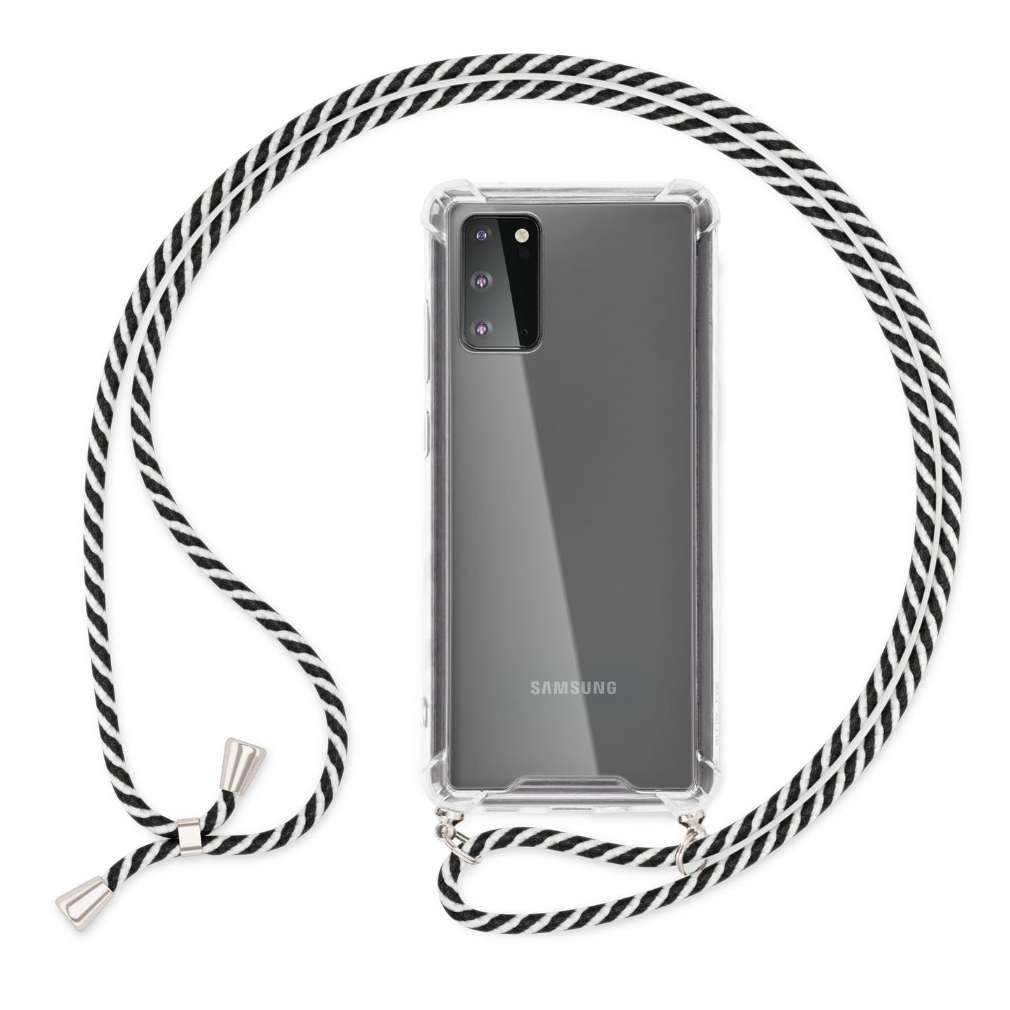 NALIA Handykette für Samsung Galaxy S20 – Transparentes Hybrid-Case & Band – HANGIT (Anti-Gelb Rückseite & Verstellbar) – Marke aus Berlin