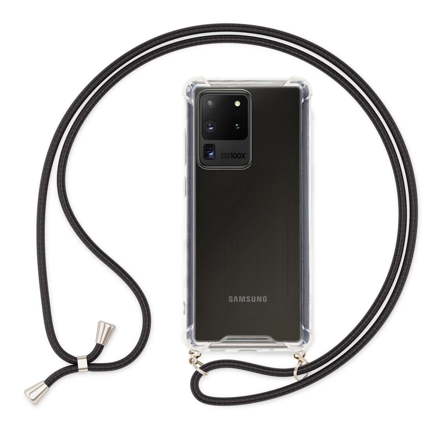 NALIA Handykette für Samsung Galaxy S20 Ultra – Transparentes Hybrid-Case & Band – HANGIT (Anti-Gelb Rückseite & Verstellbar) – Marke aus Berlin