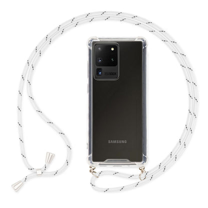 NALIA Handykette für Samsung Galaxy S20 Ultra – Transparentes Hybrid-Case & Band – HANGIT (Anti-Gelb Rückseite & Verstellbar) – Marke aus Berlin
