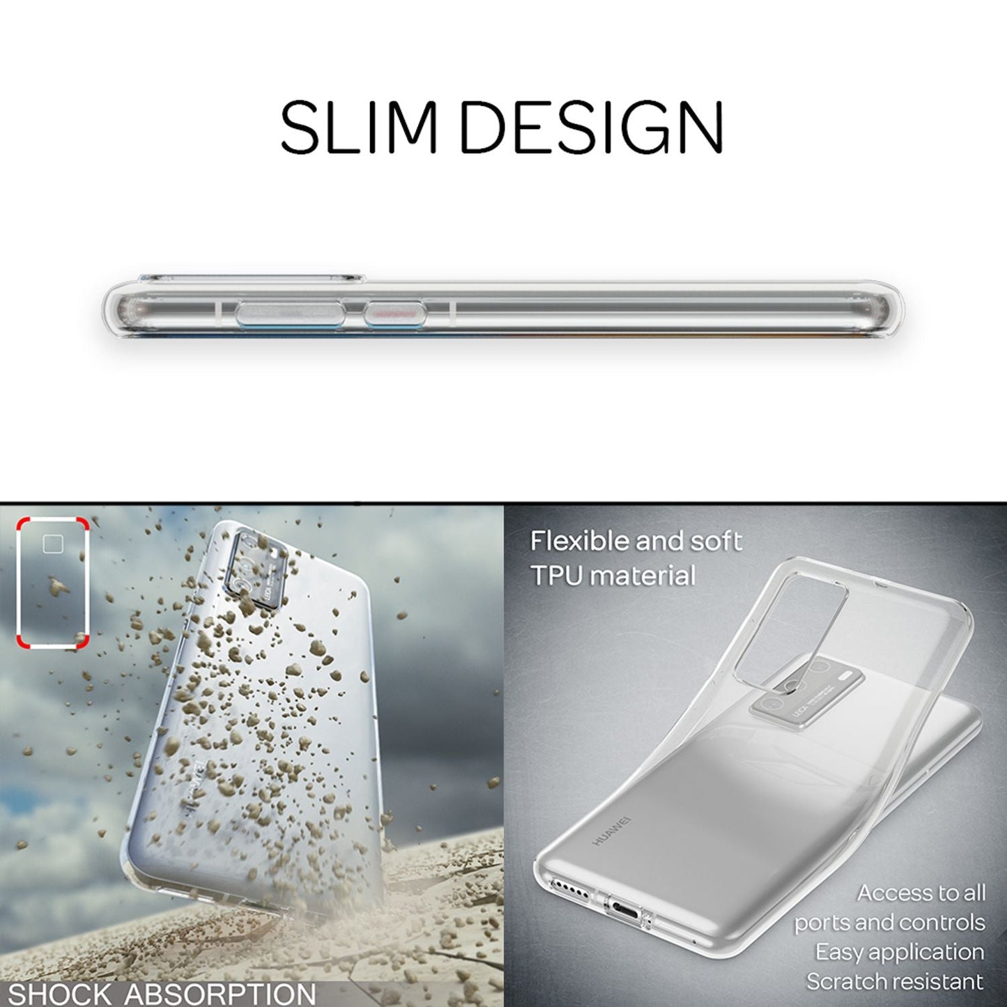 NALIA Transparente Silikonhülle für Huawei P40 – Anti-Gelb & Rutschfest – GLAZE (Handyhülle Kristallklar, Schlank & Stoßfest) – Marke aus Berlin