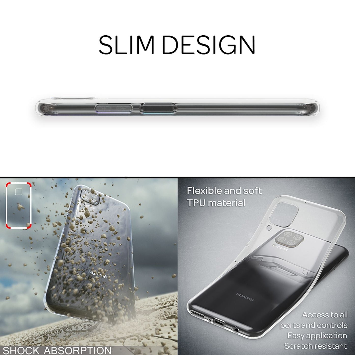 NALIA Transparente Silikonhülle für Huawei P40 Lite – Anti-Gelb & Rutschfest – GLAZE (Handyhülle Kristallklar, Schlank & Stoßfest) – Marke aus Berlin
