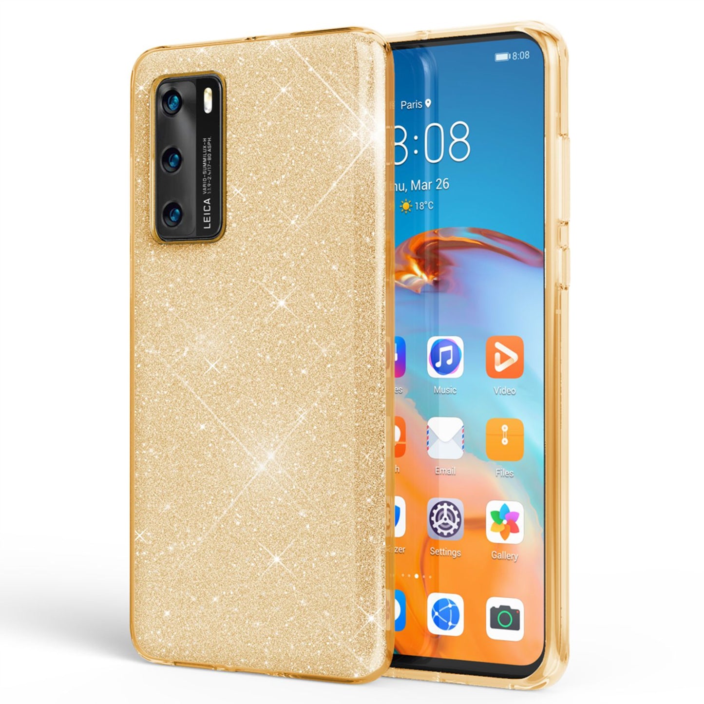NALIA Glitzerhülle für Huawei P40 – Funkelnder Glitzer-Look & Grip – SHINEPOP (Silikon Case) – Marke aus Berlin