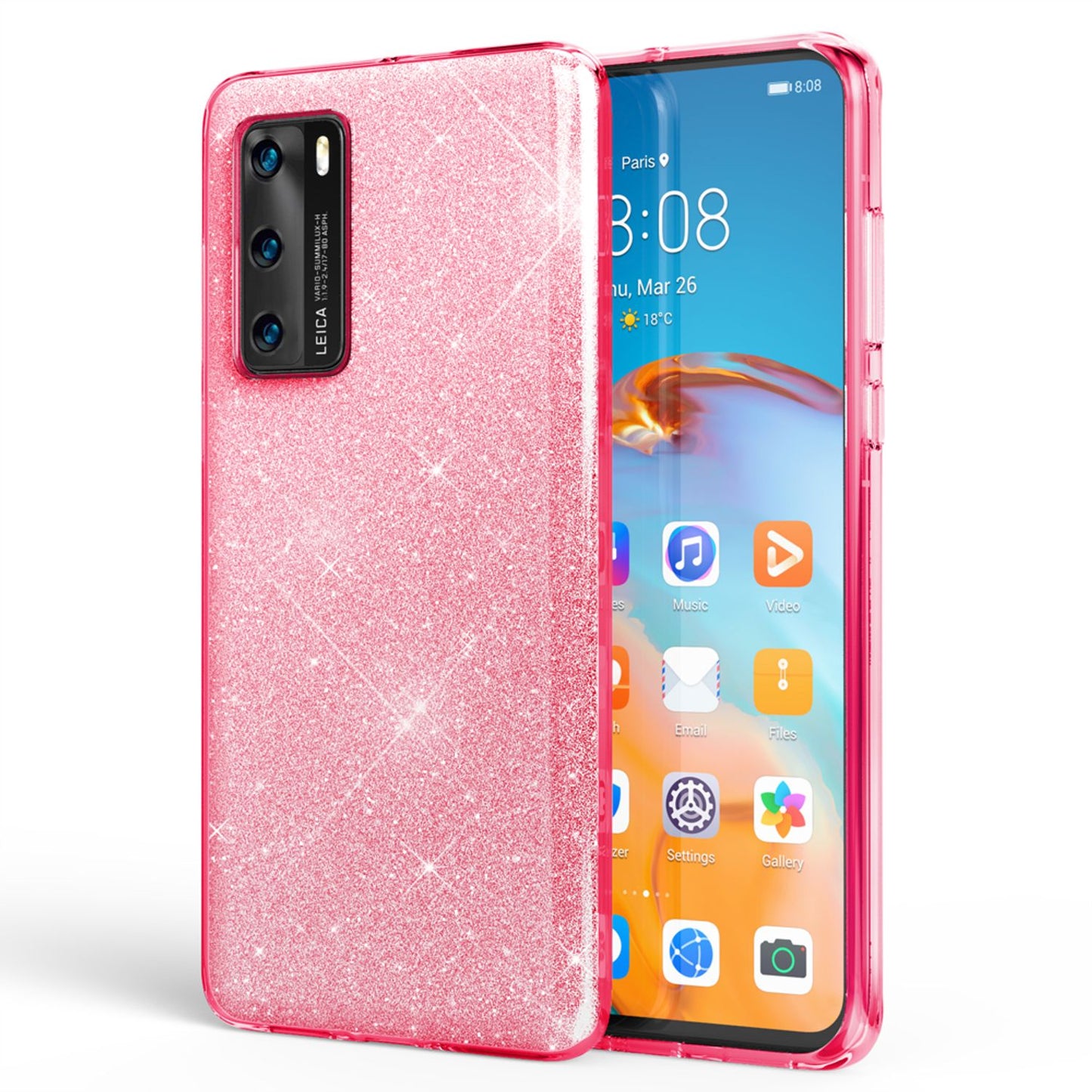 NALIA Glitzerhülle für Huawei P40 – Funkelnder Glitzer-Look & Grip – SHINEPOP (Silikon Case) – Marke aus Berlin