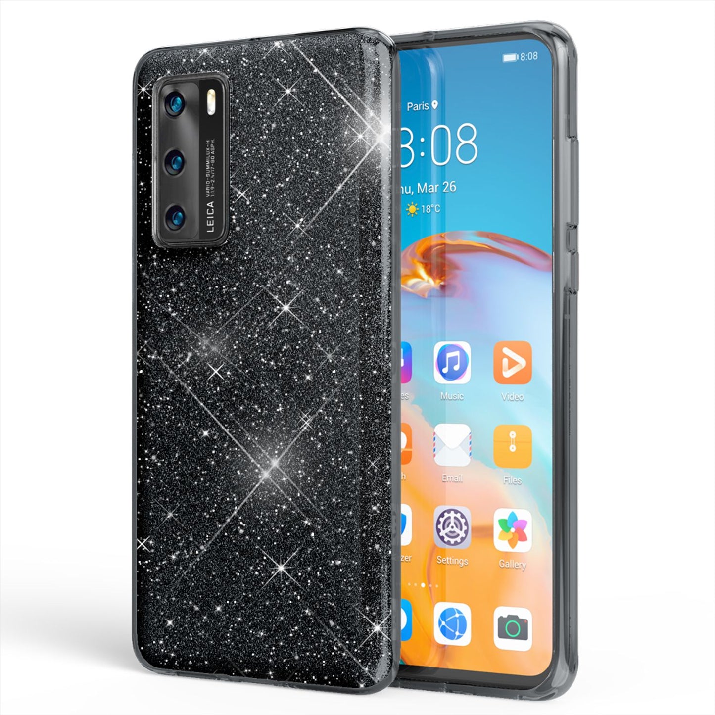 NALIA Glitzerhülle für Huawei P40 – Funkelnder Glitzer-Look & Grip – SHINEPOP (Silikon Case) – Marke aus Berlin