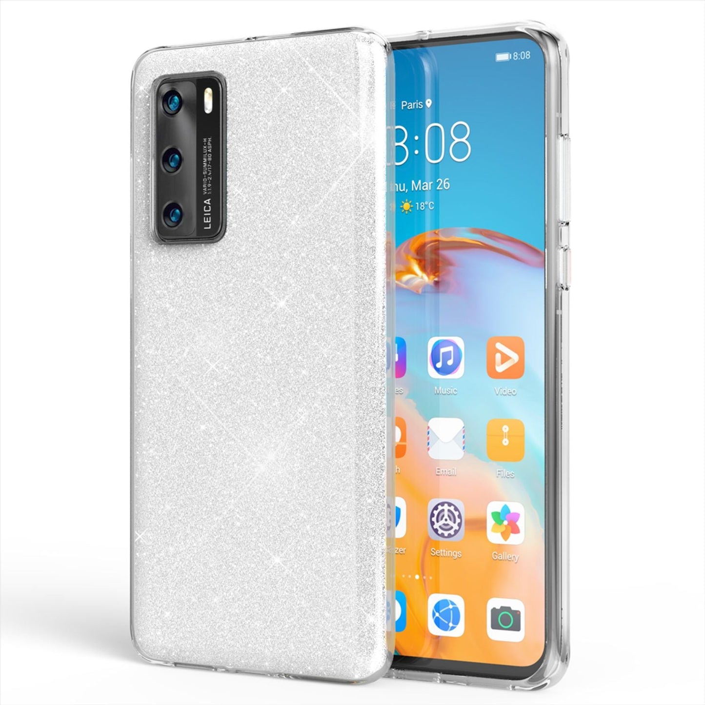NALIA Glitzerhülle für Huawei P40 – Funkelnder Glitzer-Look & Grip – SHINEPOP (Silikon Case) – Marke aus Berlin