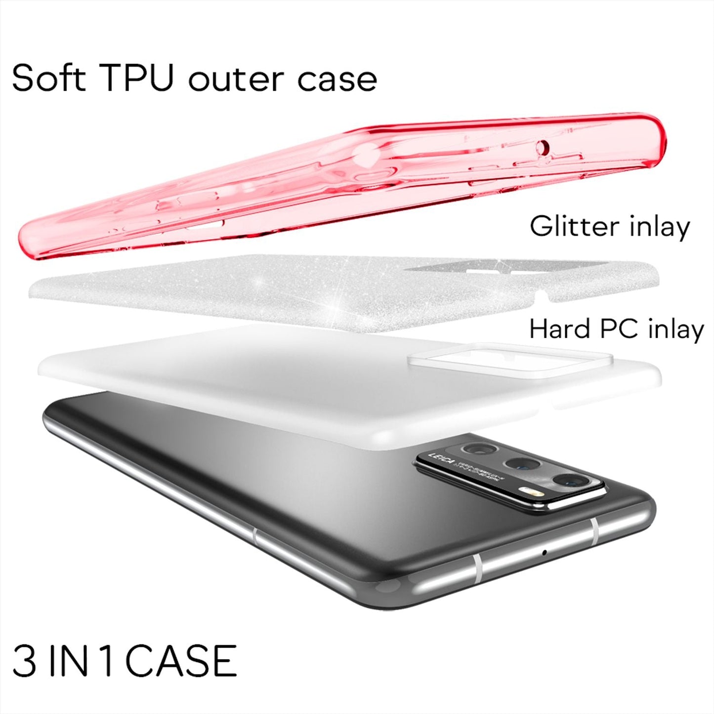 NALIA Glitzerhülle für Huawei P40 – Funkelnder Glitzer-Look & Grip – SHINEPOP (Silikon Case) – Marke aus Berlin