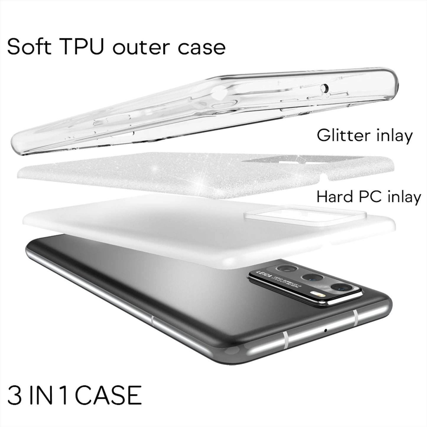 NALIA Glitzerhülle für Huawei P40 – Funkelnder Glitzer-Look & Grip – SHINEPOP (Silikon Case) – Marke aus Berlin