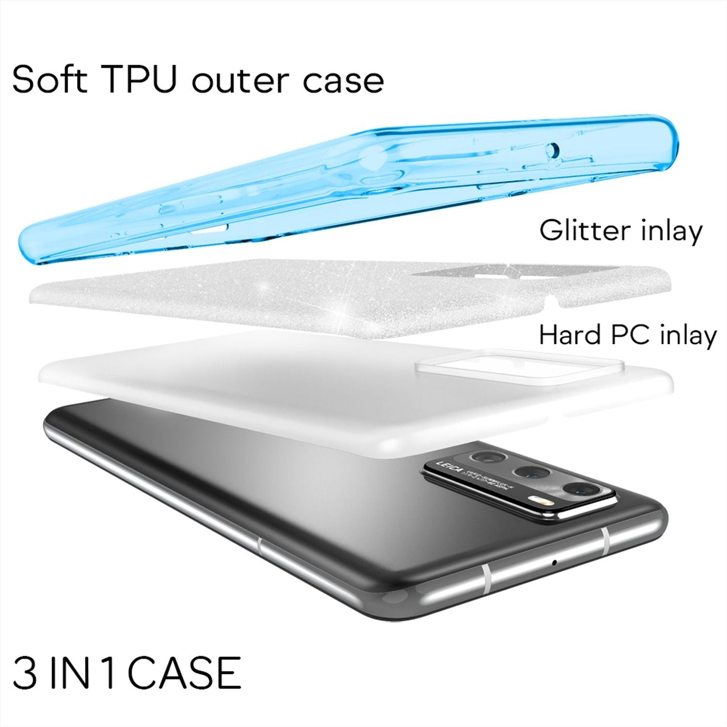 NALIA Glitzerhülle für Huawei P40 – Funkelnder Glitzer-Look & Grip – SHINEPOP (Silikon Case) – Marke aus Berlin