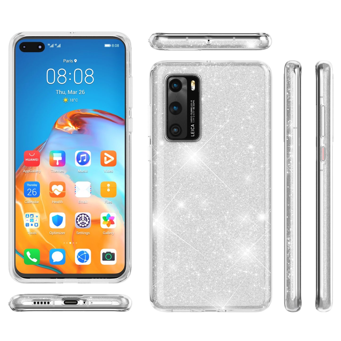 NALIA Glitzerhülle für Huawei P40 – Funkelnder Glitzer-Look & Grip – SHINEPOP (Silikon Case) – Marke aus Berlin