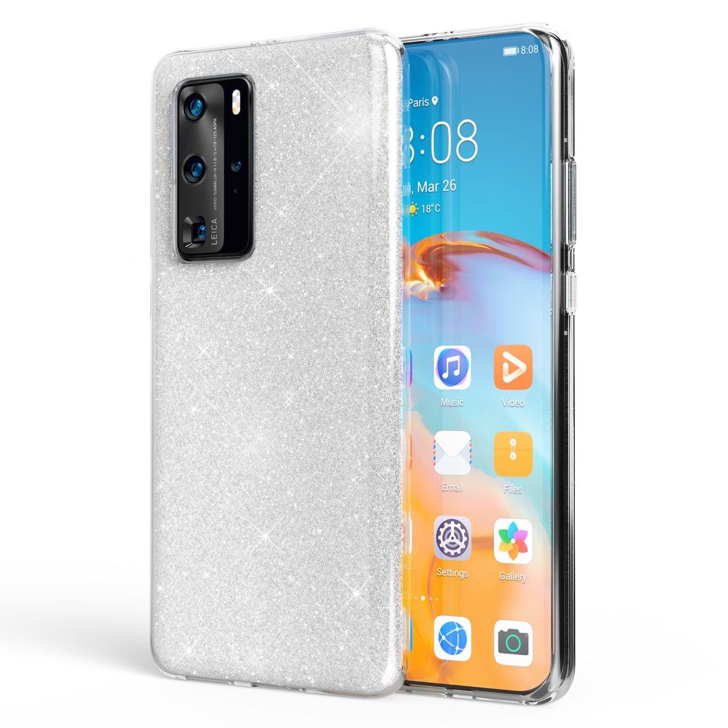 NALIA Glitzerhülle für Huawei P40 Pro – Funkelnder Glitzer-Look & Grip – SHINEPOP (Silikon Case) – Marke aus Berlin