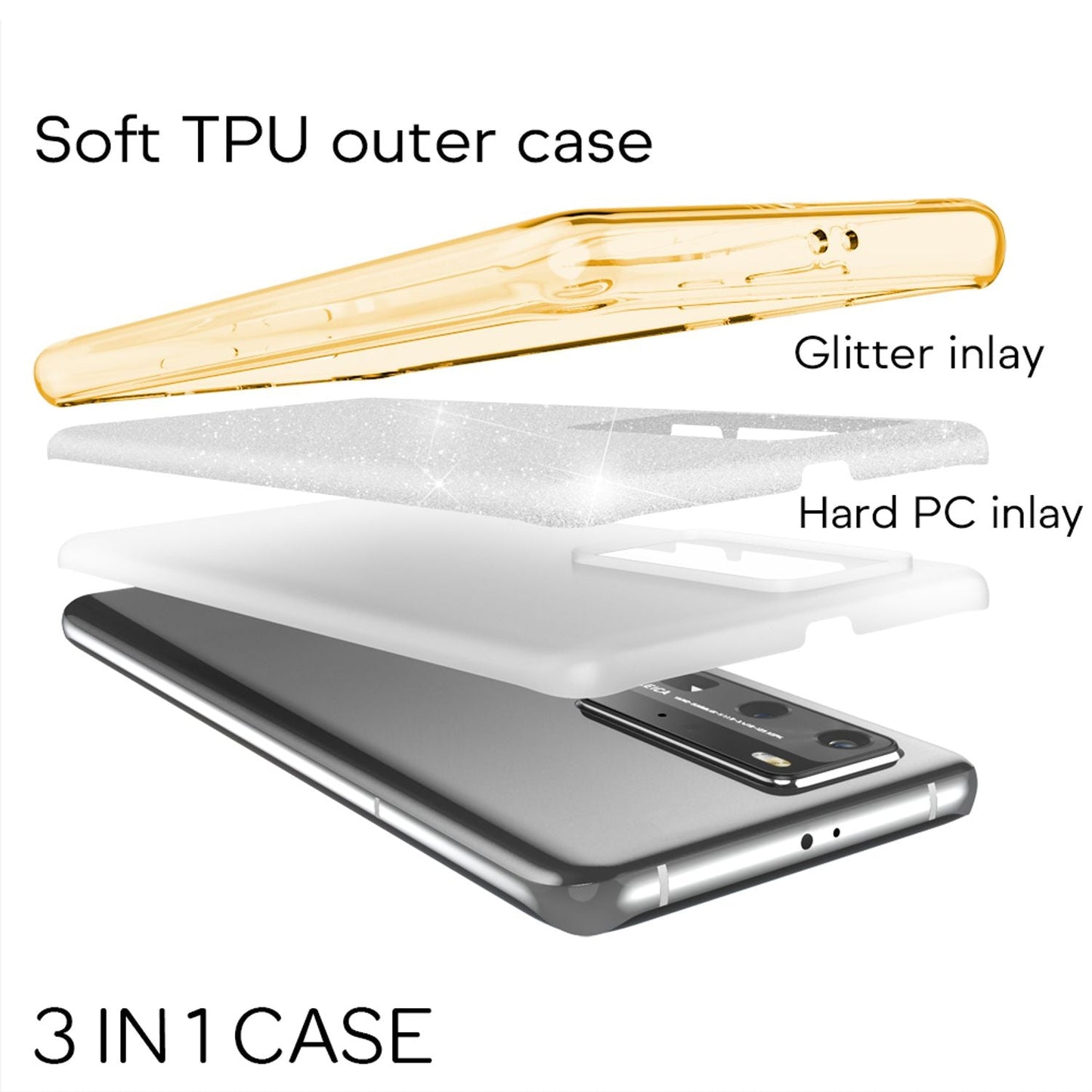 NALIA Glitzerhülle für Huawei P40 Pro – Funkelnder Glitzer-Look & Grip – SHINEPOP (Silikon Case) – Marke aus Berlin
