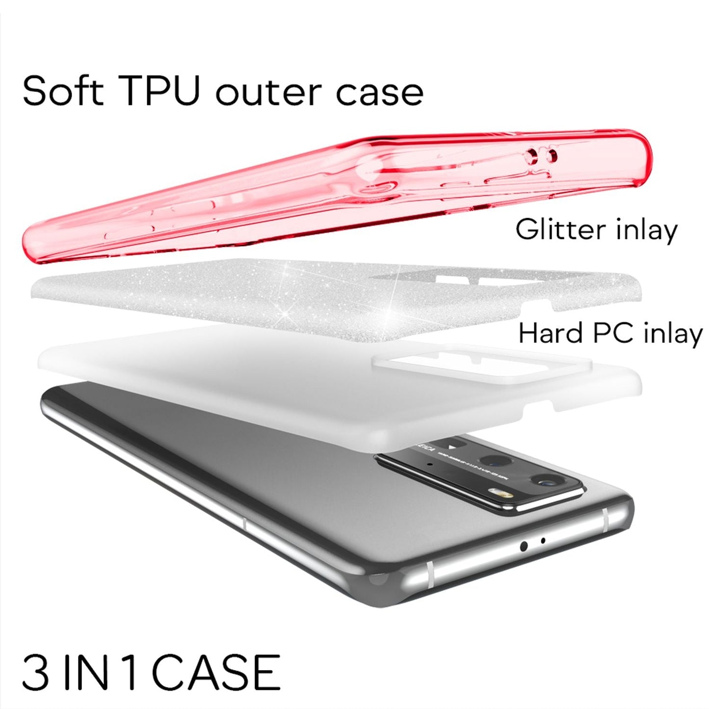 NALIA Glitzerhülle für Huawei P40 Pro – Funkelnder Glitzer-Look & Grip – SHINEPOP (Silikon Case) – Marke aus Berlin