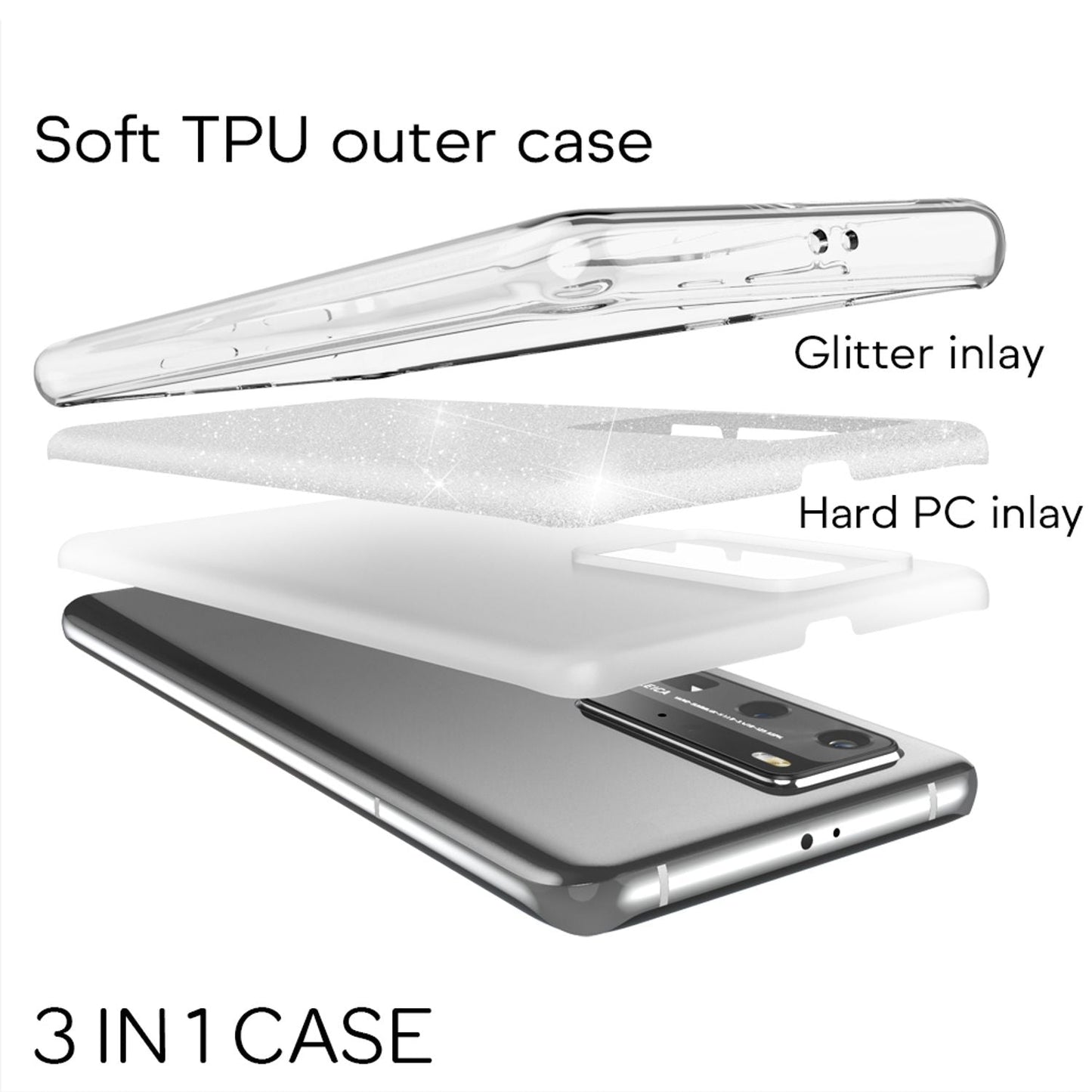 NALIA Glitzerhülle für Huawei P40 Pro – Funkelnder Glitzer-Look & Grip – SHINEPOP (Silikon Case) – Marke aus Berlin
