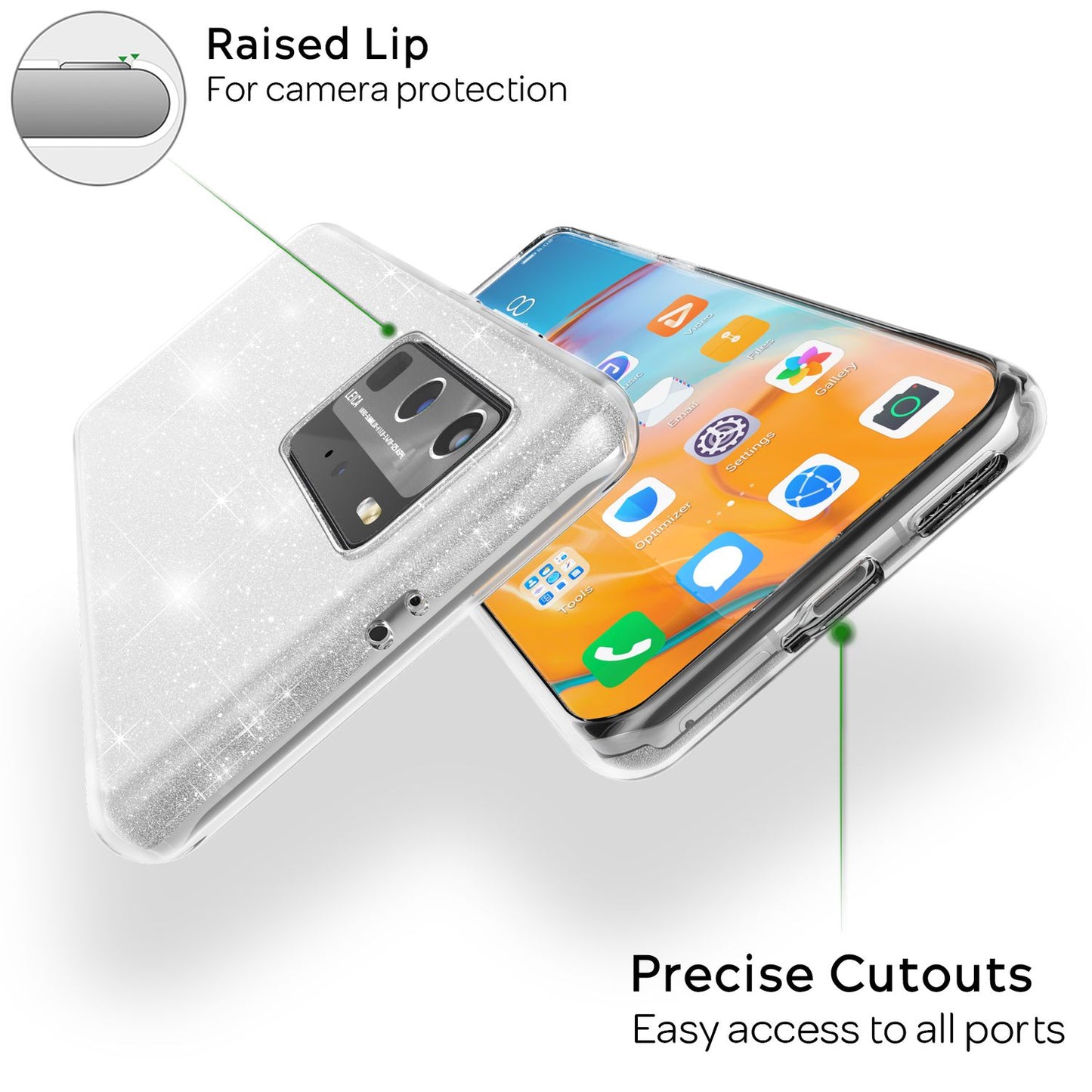 NALIA Glitzerhülle für Huawei P40 Pro – Funkelnder Glitzer-Look & Grip – SHINEPOP (Silikon Case) – Marke aus Berlin