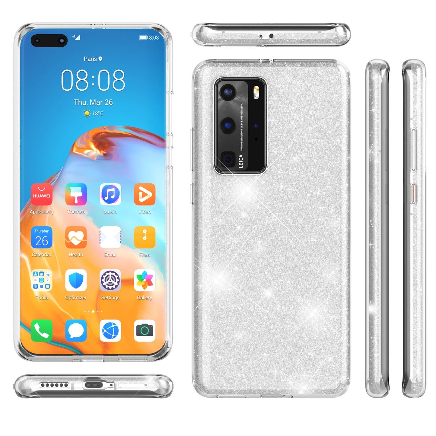 NALIA Glitzerhülle für Huawei P40 Pro – Funkelnder Glitzer-Look & Grip – SHINEPOP (Silikon Case) – Marke aus Berlin