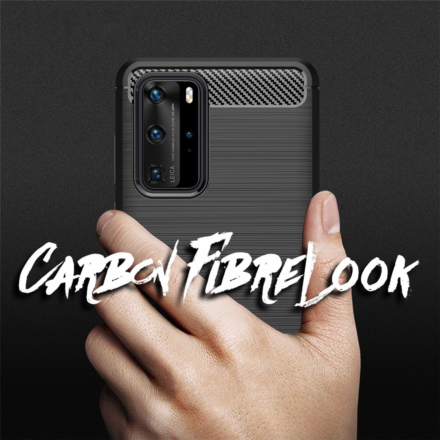 NALIA Silikonhülle für Huawei P40 Pro – Rutschfest & Matt – VORTEX (Gebürstete Optik & Carbon Design) – Marke aus Berlin