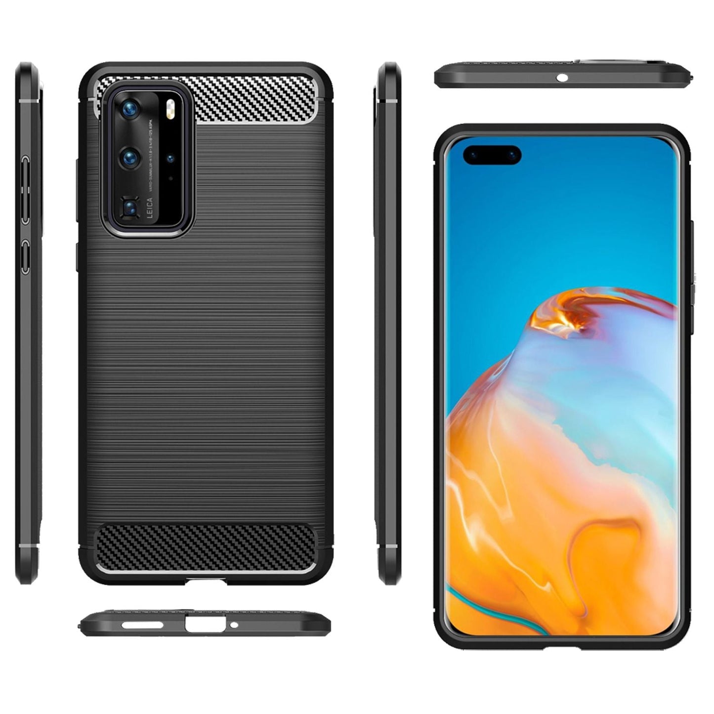 NALIA Silikonhülle für Huawei P40 Pro – Rutschfest & Matt – VORTEX (Gebürstete Optik & Carbon Design) – Marke aus Berlin