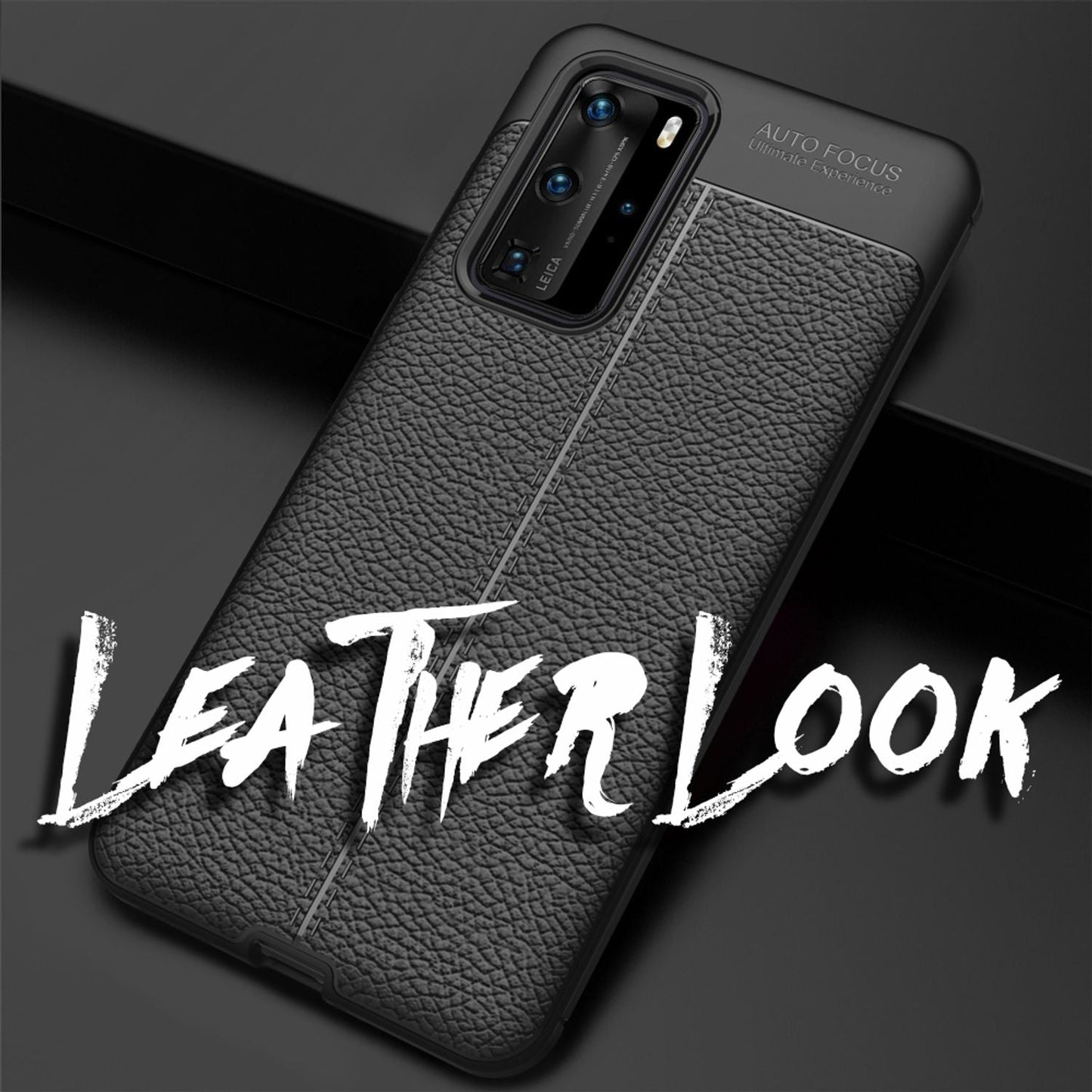 NALIA Design Case kompatibel mit Huawei P40 Pro Hülle, Leder Optik Stylische Handyhülle Stoßfeste Silikon Schutzhülle, Slim Phone Backcover Dünne Handy-Tasche Cover Robust Bumper Etui - Schwarz