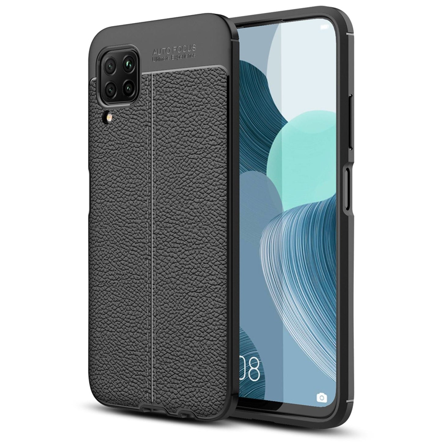 NALIA Design Case kompatibel mit Huawei P40 Lite Hülle, Leder Optik Stylische Handyhülle Stoßfeste Silikon Schutzhülle, Slim Phone Backcover Dünne Handy-Tasche Cover Bumper Robust Etui - Schwarz
