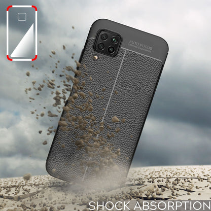 NALIA Design Case kompatibel mit Huawei P40 Lite Hülle, Leder Optik Stylische Handyhülle Stoßfeste Silikon Schutzhülle, Slim Phone Backcover Dünne Handy-Tasche Cover Bumper Robust Etui - Schwarz